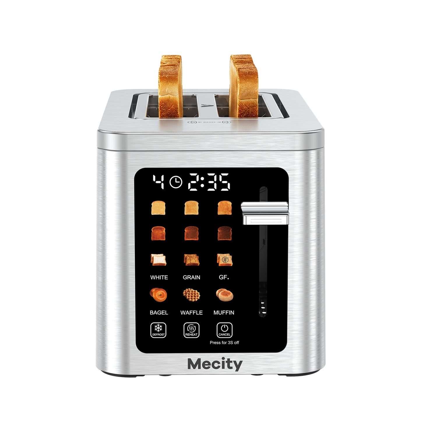 Mecity 2 Slice Smart Touchscreen Toaster, Stainless Steel Wide Slot Toaster with Auto Lift& Shut Off, Memory Function, Digital Bread Toaster for Bagels, 850W