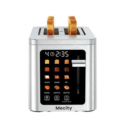 Mecity 2 Slice Smart Touchscreen Toaster, Stainless Steel Wide Slot Toaster with Auto Lift& Shut Off, Memory Function, Digital Bread Toaster for Bagels, 850W