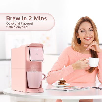 Mecity Coffee Maker Mini Single Serve Coffee Machine Compatible with K-Cup Capsule, Ground Coffee, Loose Tea, Compact Design For Home Use, RV, Apartment, Auto Shut Off 120V 1000W -Pink