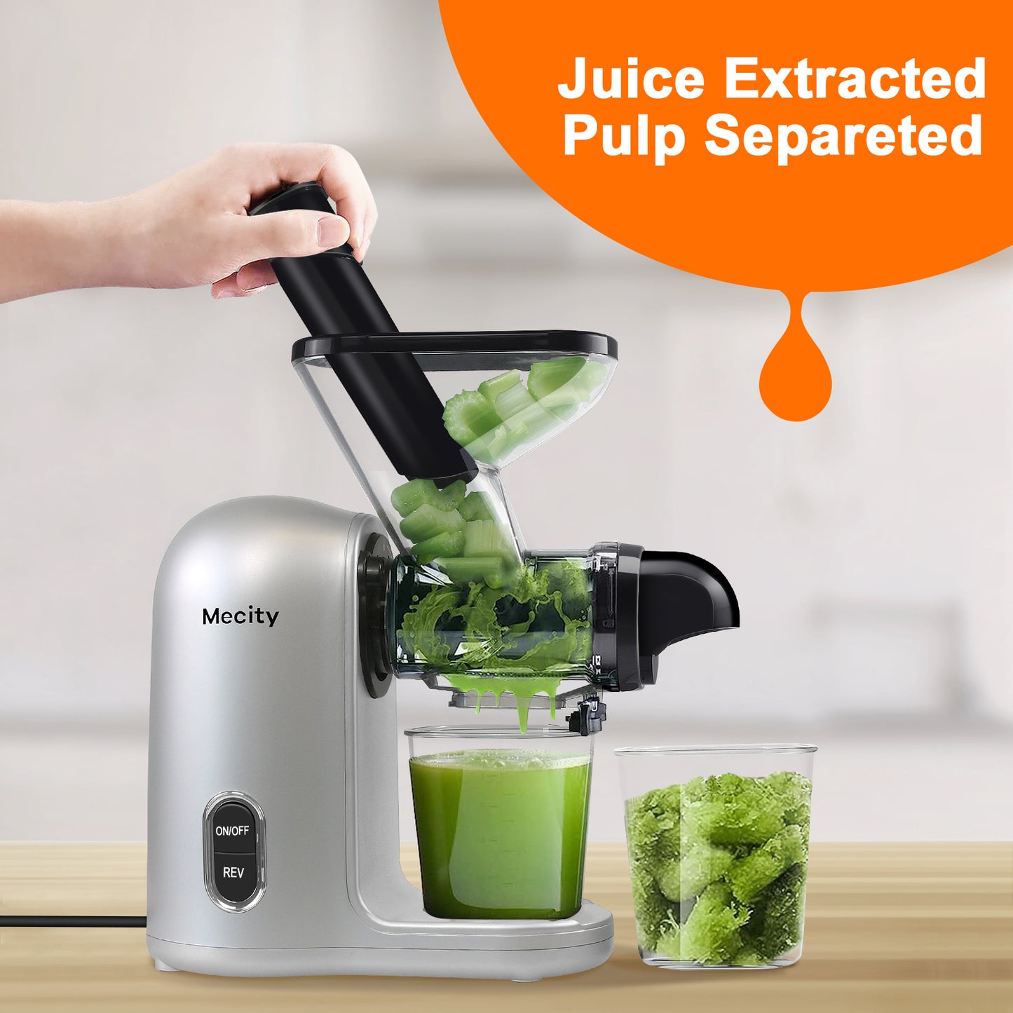 Mecity Small Cold Press Juicer Slow Masticating Juicer For Vegetable and Fruits, Pure Juice No Pulp, 120V, Silvery