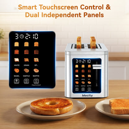 Mecity 2 Slice Smart Touchscreen Toaster, Stainless Steel Wide Slot Toaster with Auto Lift& Shut Off, Memory Function, Digital Bread Toaster for Bagels, 850W