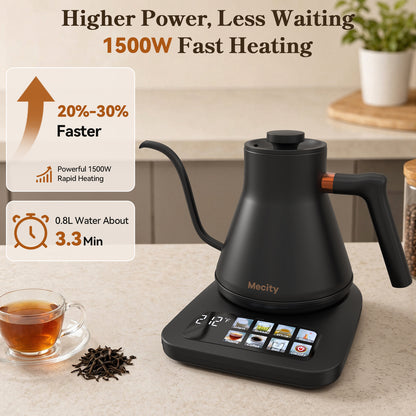 Mecity Gooseneck Electric Kettle, 0.8L Pour Over Coffee Kettle with Temperature Control, 6 Presets, 1500W Fast Boil, 2-Hour Keep Warm, Stainless Steel Interior, Tea Kettle Electric, Black
