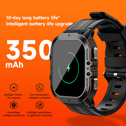 Vowtop Smart Watch for Men, 1.96" HD AMOLED, 10M Waterproof, Rugged Military (Answer/Calls/Dial) Fitness Tracker, Extra-Long Battery Life, AI Assistant/Sleep Monitor, Rectangular-Face, Black & Orange