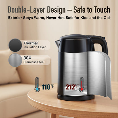 Mecity Electric Kettle 1.7L Touch Screen Temperature Control Water Boiler, No Plastic Contact with Water. 6 Preset Temperature Programs, 2 Hours Keep Warm, Black