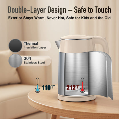 Mecity Electric Kettle 1.7L Touch Screen Temperature Control Water Boiler, No Plastic Contact with Water. 6 Presets For Tea and Coffee, 2 Hours Keep Warm, Auto Shut Off, Cream & Stainless Steel Color