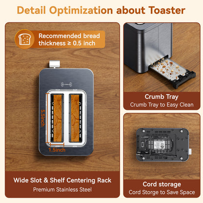 Mecity 2 Slice Smart Touchscreen Toaster, Stainless Steel Wide Slot Toaster with Auto Lift& Shut Off, Memory Function, Digital Bread Toaster for Bagels, 850W