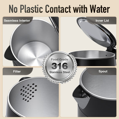 Mecity Electric Kettle 1.7L Touch Screen Temperature Control Water Boiler, No Plastic Contact with Water. 6 Preset Temperature Programs, 2 Hours Keep Warm, Auto Shut Off, Dark Grey