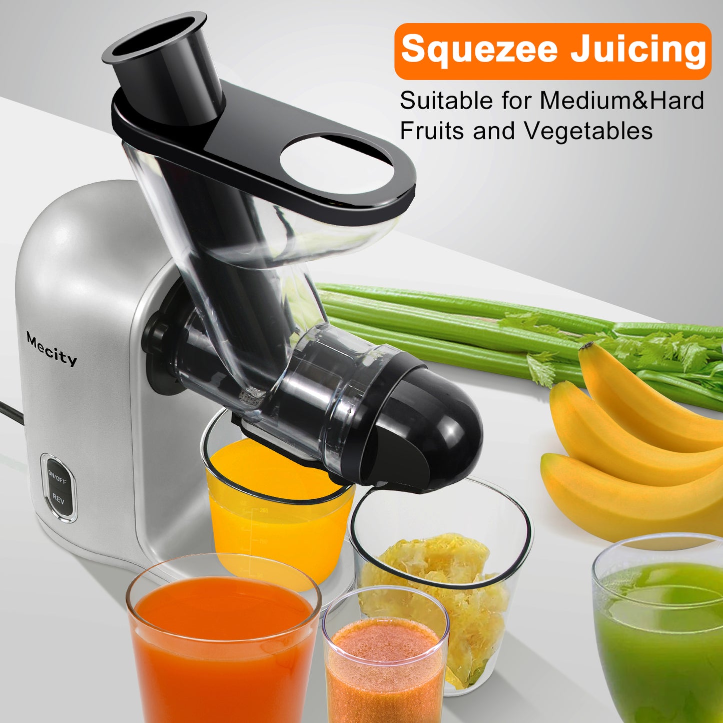 Mecity Small Cold Press Juicer Slow Masticating Juicer For Vegetable and Fruits, Pure Juice No Pulp, 120V, Silvery