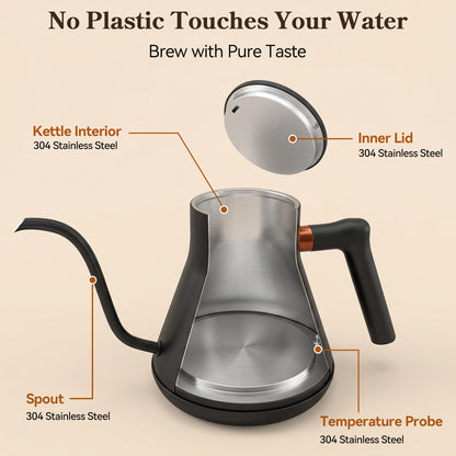 Mecity Gooseneck Electric Kettle, 0.8L Pour Over Coffee Kettle with Temperature Control, 6 Presets, 1500W Fast Boil, 2-Hour Keep Warm, Stainless Steel Interior, Tea Kettle Electric, Black