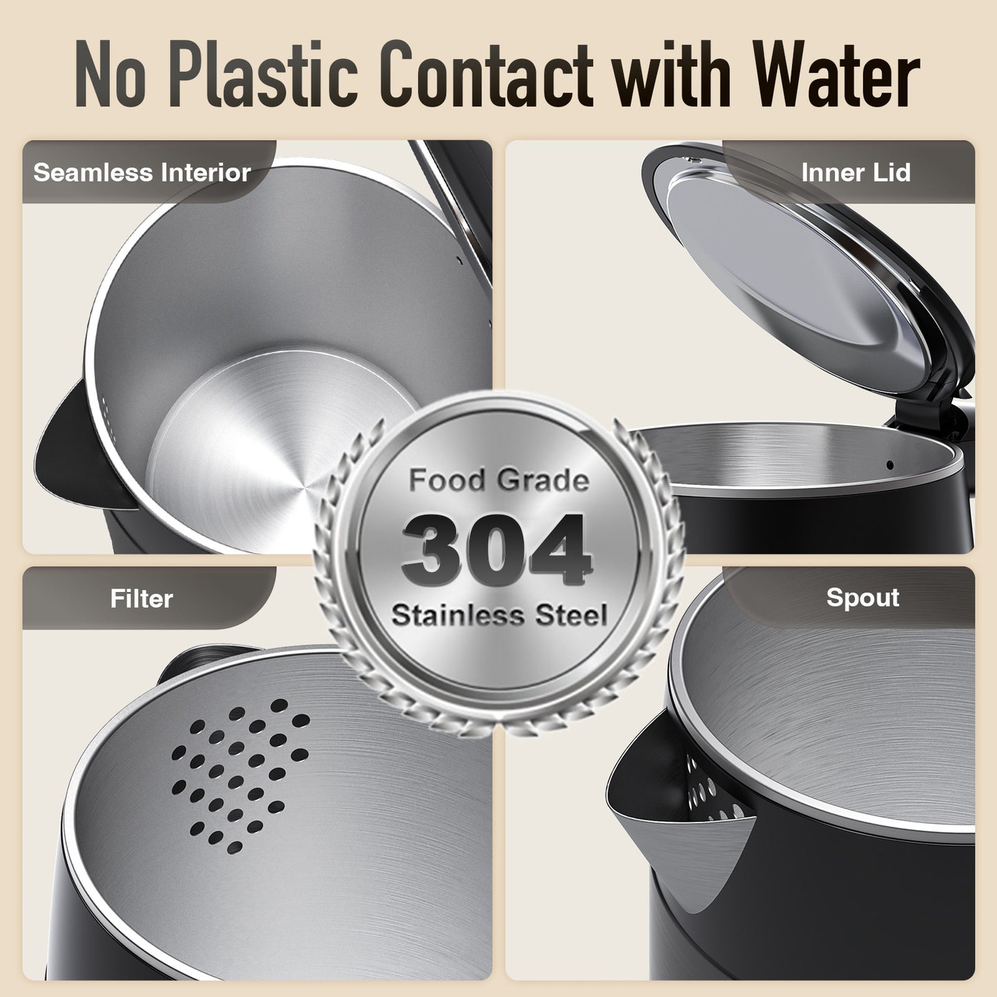 Mecity Electric Kettle 1.7L Touch Screen Temperature Control Water Boiler, No Plastic Contact with Water. 6 Preset Temperature Programs, 2 Hours Keep Warm, Black