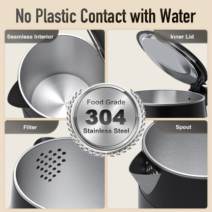 Mecity Electric Kettle 1.7L Touch Screen Temperature Control Water Boiler, No Plastic Contact with Water. 6 Preset Temperature Programs, 2 Hours Keep Warm, Black