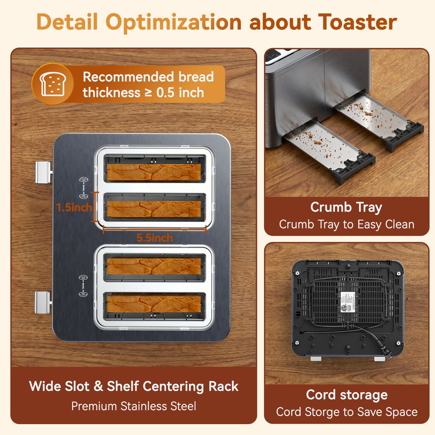 Mecity 4 Slice Touchscreen Toaster, Stainless Steel Wide Slot Toaster with Dual Independent Controls, 6 Bread Presets & 6 Sh