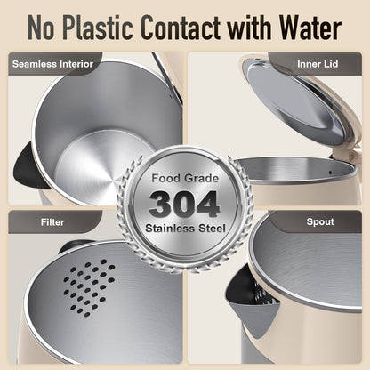 Mecity Electric Kettle 1.7L Touch Screen Temperature Control Water Boiler, No Plastic Contact with Water. 6 Presets For Tea and Coffee, 2 Hours Keep Warm, Auto Shut Off, Cream & Stainless Steel Color