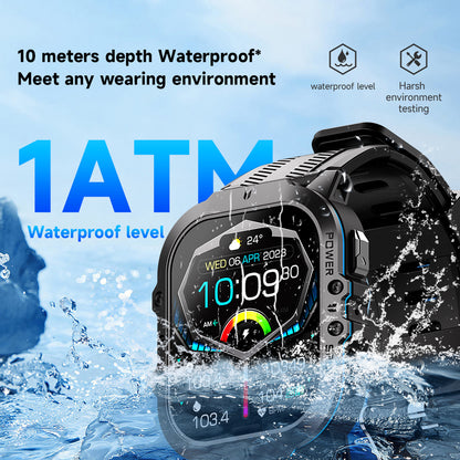 Vowtop Smart Watch for Men, 1.96" HD AMOLED, 10M Waterproof, Rugged Military (Answer/Calls/Dial) Fitness Tracker, Extra-Long Battery Life, AI Assistant/Sleep Monitor, Rectangular-Face, Black & Blue