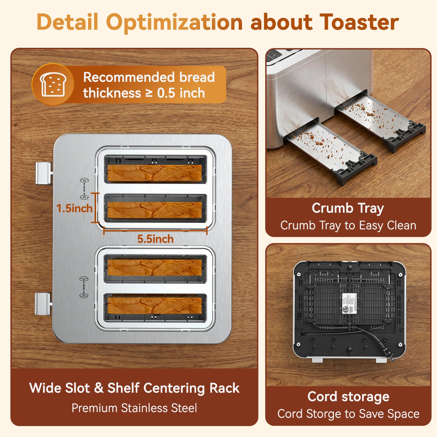 Mecity 4 Slice Touchscreen Toaster, Stainless Steel Wide Slot Toaster with Dual Independent Controls, 6 Bread Presets & 6 Shade Settings, Countdown Timer, Memory Function, Defrost, 1700W