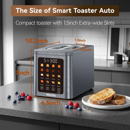 Mecity 2 Slice Smart Touchscreen Toaster, Stainless Steel Wide Slot Toaster with Auto Lift&30-Minute Warm, Memory Function, Digital Bread Toaster for Bagels, 850W