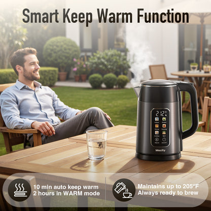 Mecity Electric Kettle 1.7L Touch Screen Temperature Control Water Boiler, No Plastic Contact with Water. 6 Preset Temperature Programs, 2 Hours Keep Warm, Auto Shut Off, Dark Grey
