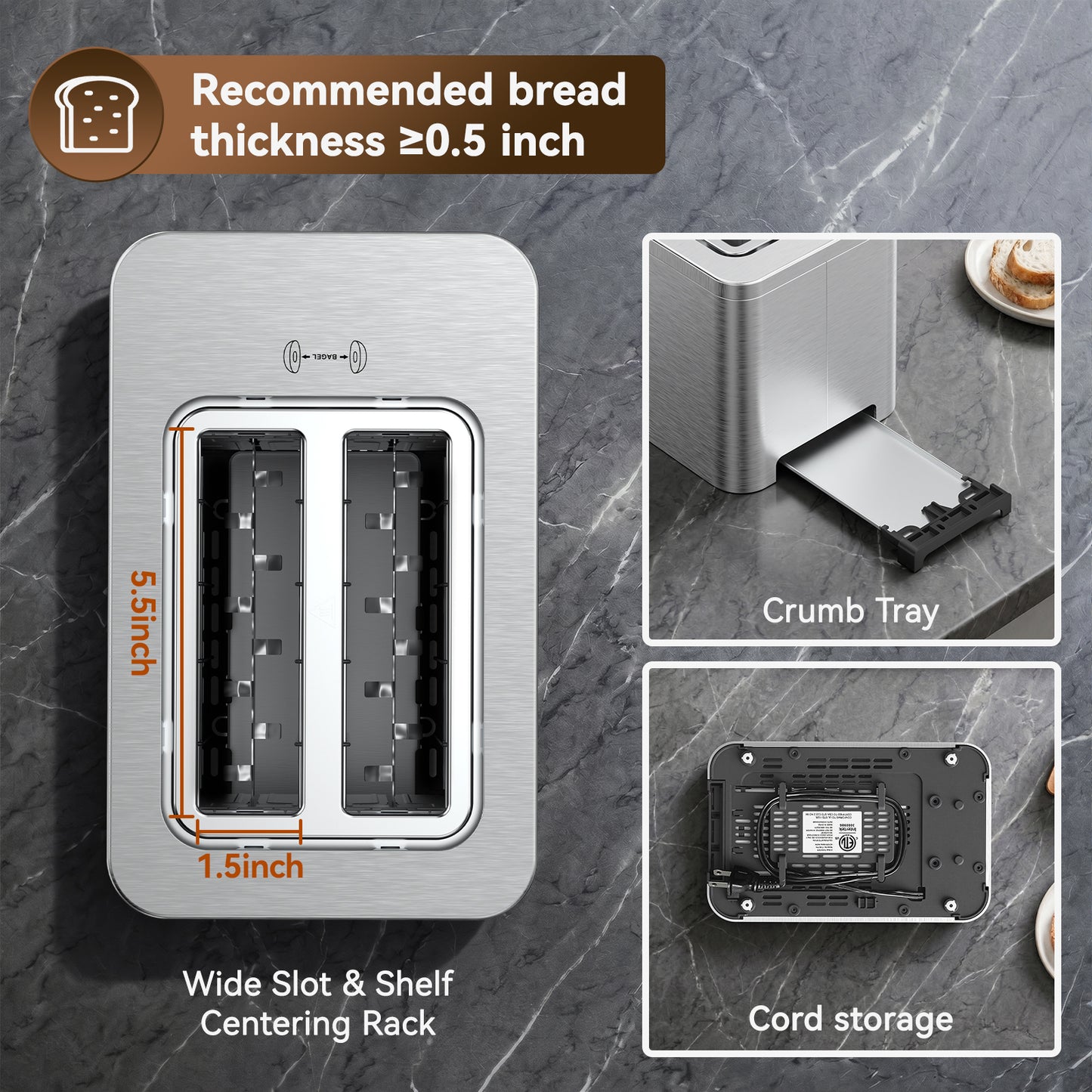 Mecity 2 Slice Smart Touchscreen Toaster, Stainless Steel Wide Slot Toaster with Auto Lift&30-Minute Warm, Memory Function, Digital Bread Toaster for Bagels, 850W
