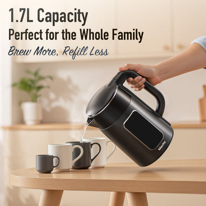 Mecity Electric Kettle 1.7L Touch Screen Temperature Control Water Boiler, No Plastic Contact with Water. 6 Preset Temperature Programs, 2 Hours Keep Warm, Auto Shut Off, Dark Grey