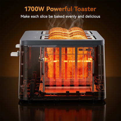 Mecity 4 Slice Touchscreen Toaster, Stainless Steel Wide Slot Toaster with Dual Independent Controls, 6 Bread Presets & 6 Sh