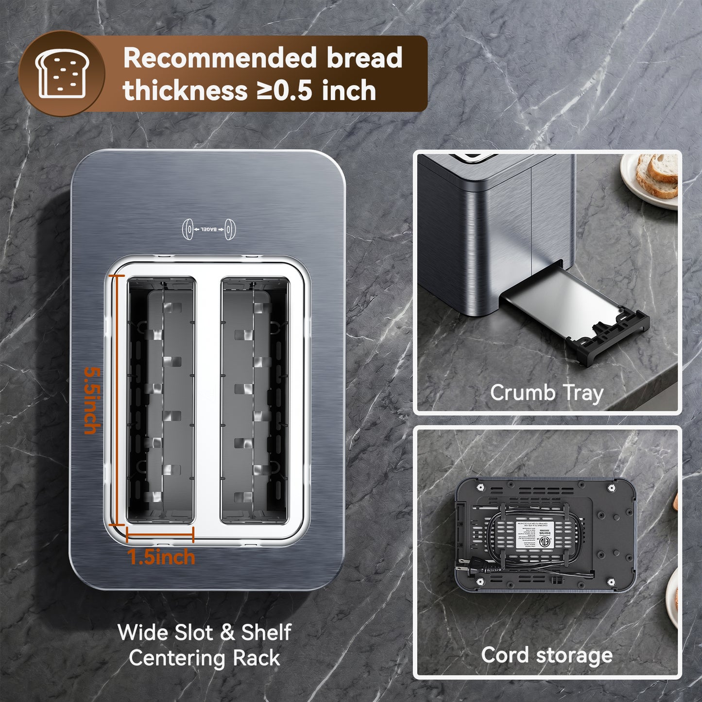 Mecity 2 Slice Smart Touchscreen Toaster, Stainless Steel Wide Slot Toaster with Auto Lift&30-Minute Warm, Memory Function, Digital Bread Toaster for Bagels, 850W