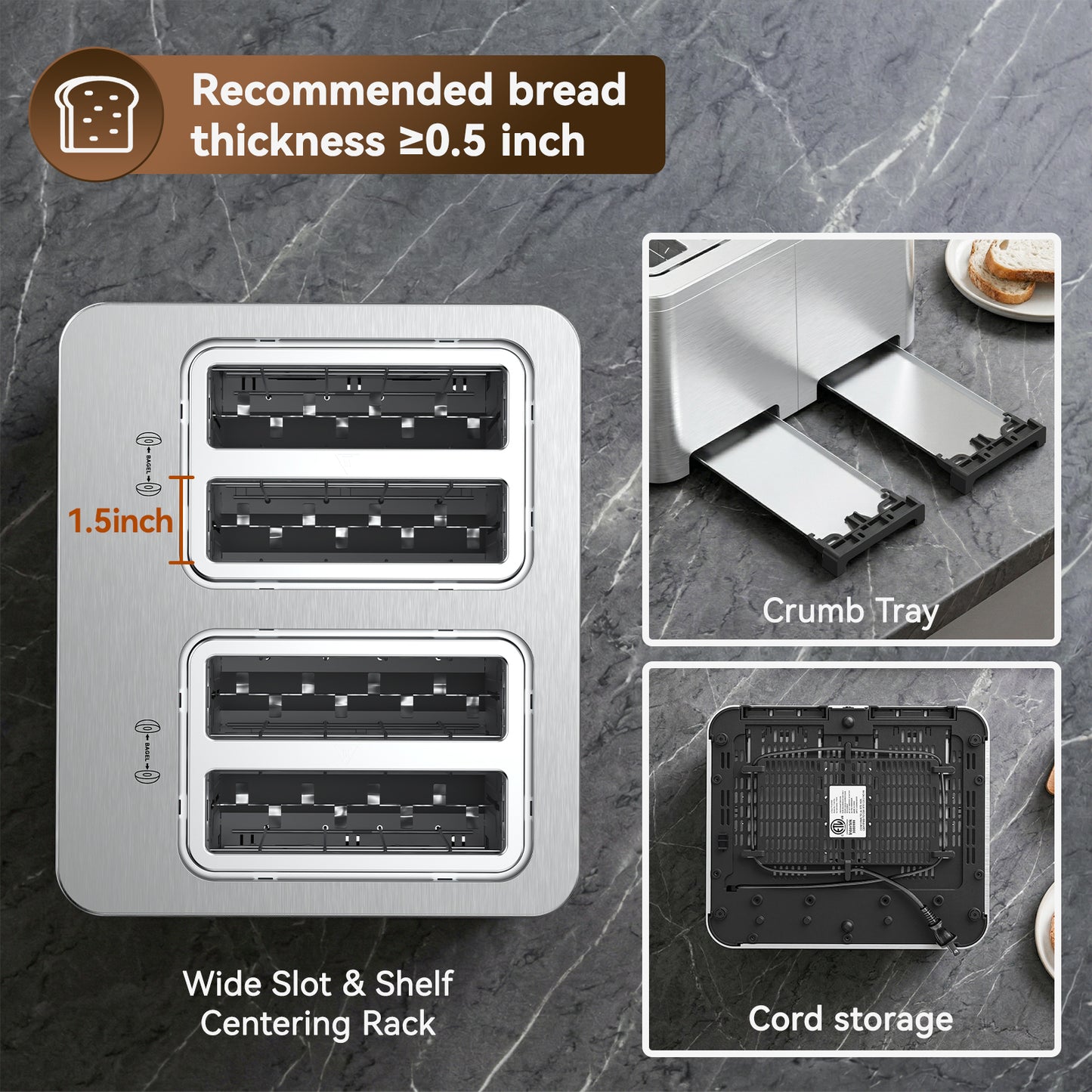 Mecity 4 Slice Smart Touchscreen Toaster with Auto Lift, Stainless Steel Wide Slot Bagel Toaster, 8 Bread Presets & 8 Shade Settings, 30-Minute Keep Warm Function, Memory Function