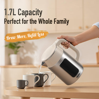 Mecity Electric Kettle 1.7L Touch Screen Temperature Control Water Boiler, No Plastic Contact with Water. 6 Presets For Tea and Coffee, 2 Hours Keep Warm, Auto Shut Off, Cream & Stainless Steel Color