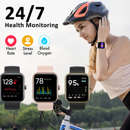 Vowtop Smart Watch for Men Women with Aluminum Alloy Frame, Alexa Built-in 1.69'' DIY Dial with Blood Oxygen & Heart Rate Monitor, 14 Sport Modes Fitness Tracker for Android iOS Phone, Pink