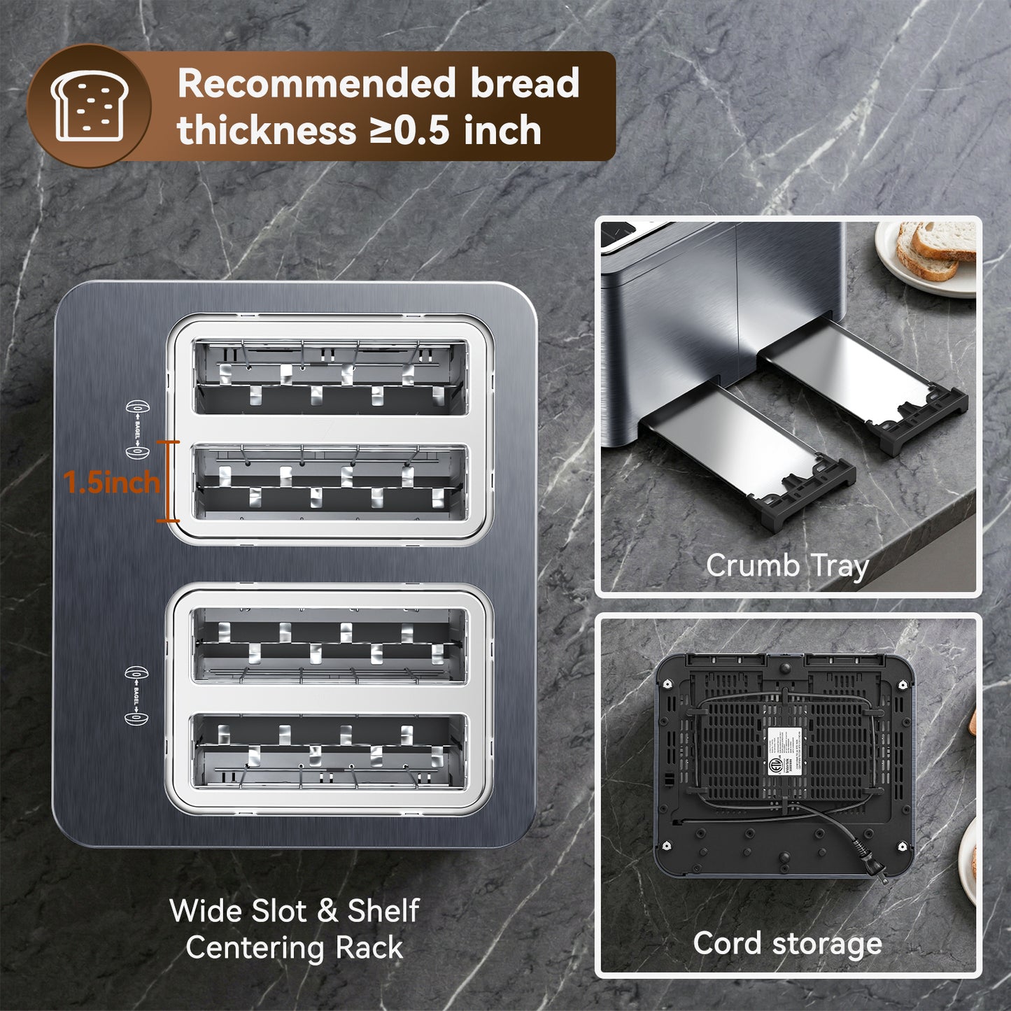 Mecity 4 Slice Smart Touchscreen Toaster with Auto Lift, Stainless Steel Wide Slot Bagel Toaster, 8 Bread Presets & 8 Shade Settings, 30-Minute Keep Warm Function, Memory Function