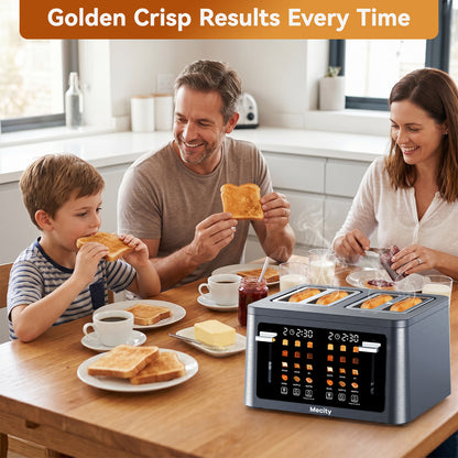 Mecity 4 Slice Touchscreen Toaster, Stainless Steel Wide Slot Toaster with Dual Independent Controls, 6 Bread Presets & 6 Sh