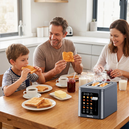 Mecity 2 Slice Smart Touchscreen Toaster, Stainless Steel Wide Slot Toaster with Auto Lift& Shut Off, Memory Function, Digital Bread Toaster for Bagels, 850W