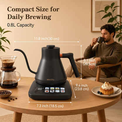 Mecity Gooseneck Electric Kettle, 0.8L Pour Over Coffee Kettle with Temperature Control, 6 Presets, 1500W Fast Boil, 2-Hour Keep Warm, Stainless Steel Interior, Tea Kettle Electric, Black