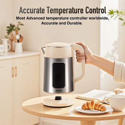 Mecity Electric Kettle 1.7L Touch Screen Temperature Control Water Boiler, No Plastic Contact with Water. 6 Presets For Tea and Coffee, 2 Hours Keep Warm, Auto Shut Off, Cream & Stainless Steel Color
