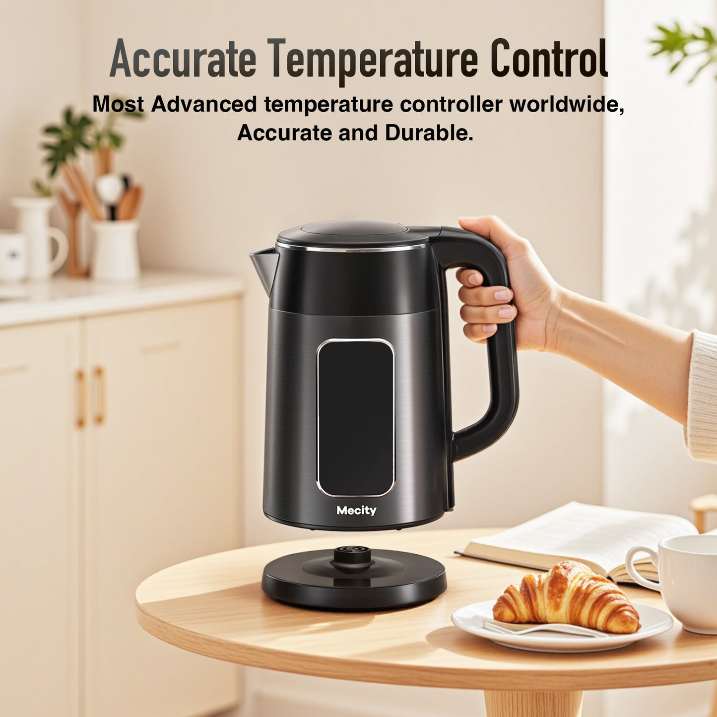 Mecity Electric Kettle 1.7L Touch Screen Temperature Control Water Boiler, No Plastic Contact with Water. 6 Preset Temperature Programs, 2 Hours Keep Warm, Auto Shut Off, Dark Grey
