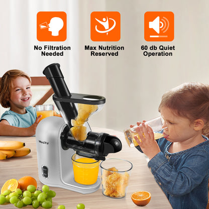 Mecity Small Cold Press Juicer Slow Masticating Juicer For Vegetable and Fruits, Pure Juice No Pulp, 120V, Silvery