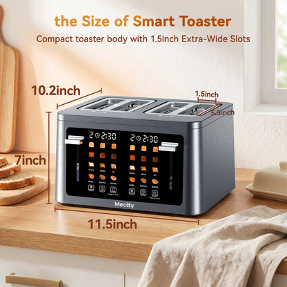 Mecity 4 Slice Touchscreen Toaster, Stainless Steel Wide Slot Toaster with Dual Independent Controls, 6 Bread Presets & 6 Sh