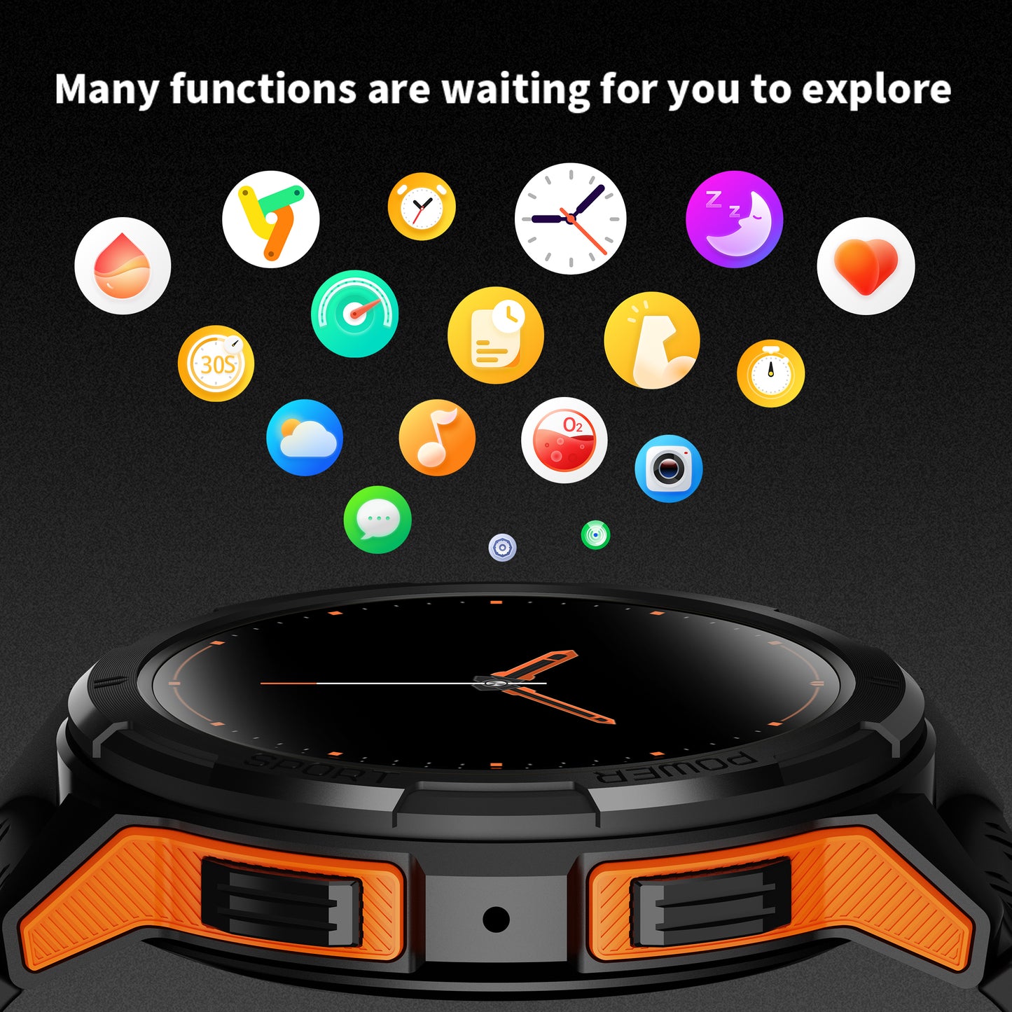 Vowtop Smart Watch for Men, 1.43" HD AMOLED, 10M Waterproof, Rugged Military (Answer/Calls/Dial) Fitness Tracker, Extra-Long Battery Life, AI Assistant, Round-Face, Black & Orange