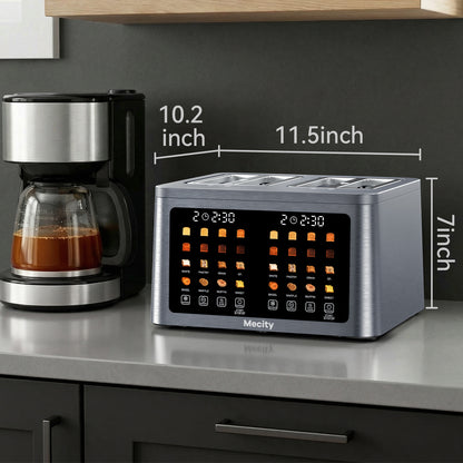Mecity 4 Slice Smart Touchscreen Toaster with Auto Lift, Stainless Steel Wide Slot Bagel Toaster, 8 Bread Presets & 8 Shade Settings, 30-Minute Keep Warm Function, Memory Function