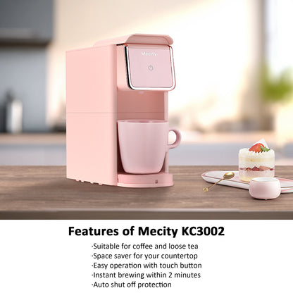 Mecity Coffee Maker Mini Single Serve Coffee Machine Compatible with K-Cup Capsule, Ground Coffee, Loose Tea, Compact Design For Home Use, RV, Apartment, Auto Shut Off 120V 1000W -Pink