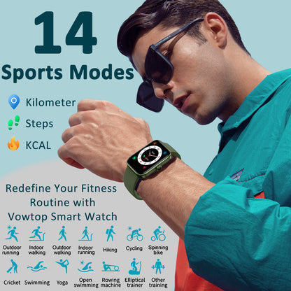 Vowtop Fitness Tracker for Men Women with Aluminum Alloy Frame, 1.69'' DIY Dial with 24/7 Monitor, 14 Sport Modes Smart Watch for Android iOS Phone-Olive Green