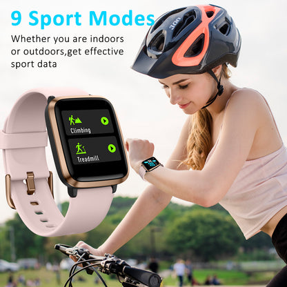 Vowtop Fitness Tracker with 9 Sport Modes,Step Counter, Sleep Monitor,Calorie Tracking,Waterproof Activity Tracker with SpO2 Smart Watch for Android iPhones Women Men Kids-Pink